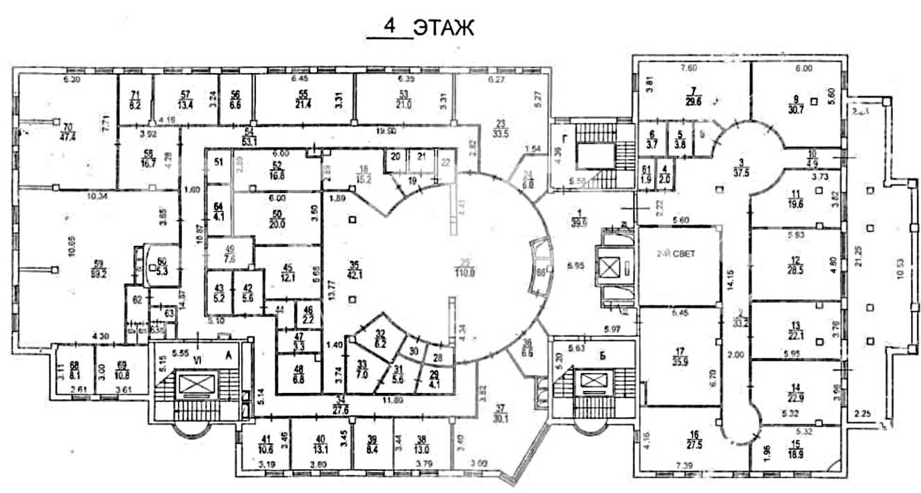Планировка офиса 1166.4 м², 4 этаж, Особняк «г Москва, Каланчевская ул., 13»